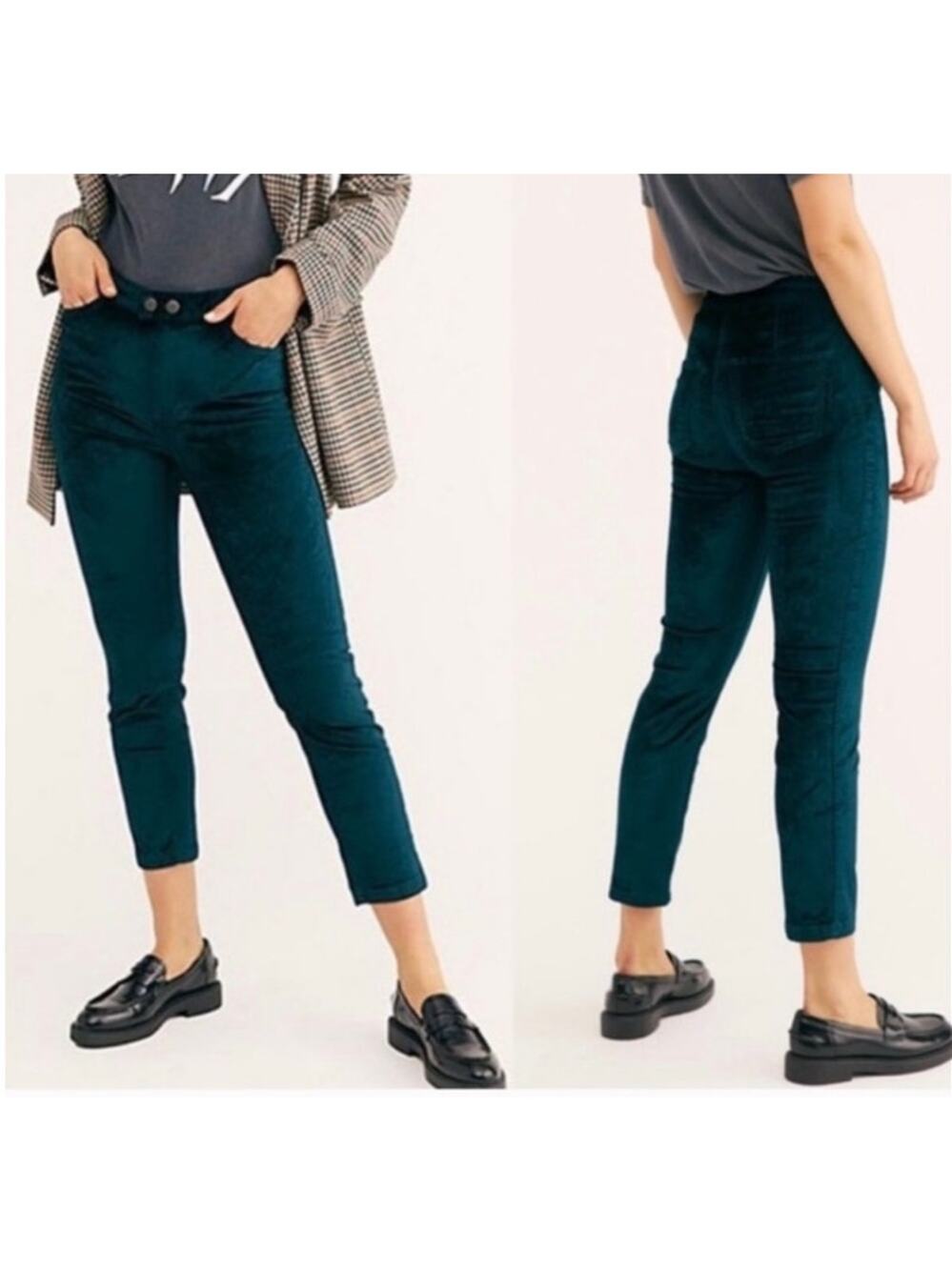 We the Free Sweet Jane Velvet Jeans Neptune Green Sz 29 Free People Skinny Pants